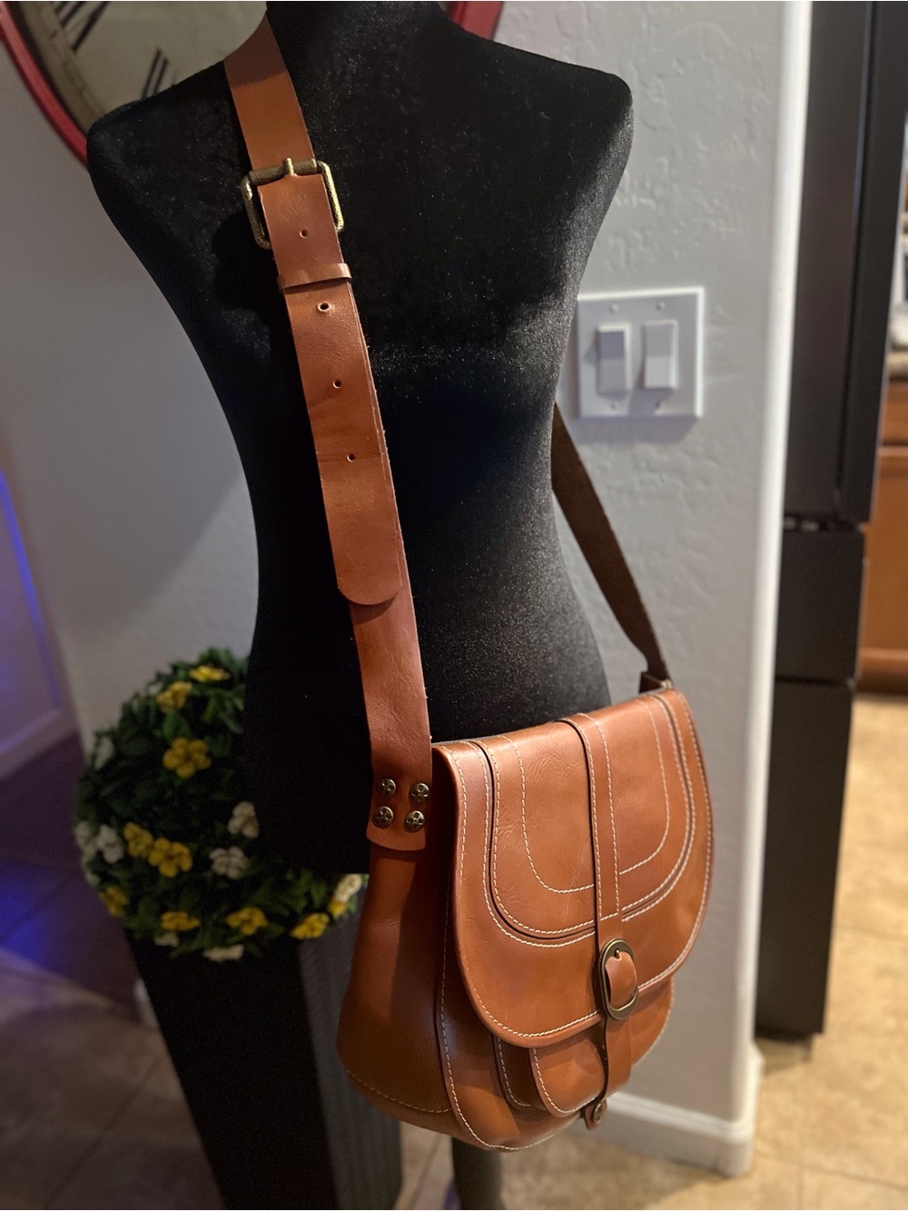 Patricia Nash Cognac Leather Crossbody Saddle Bag
